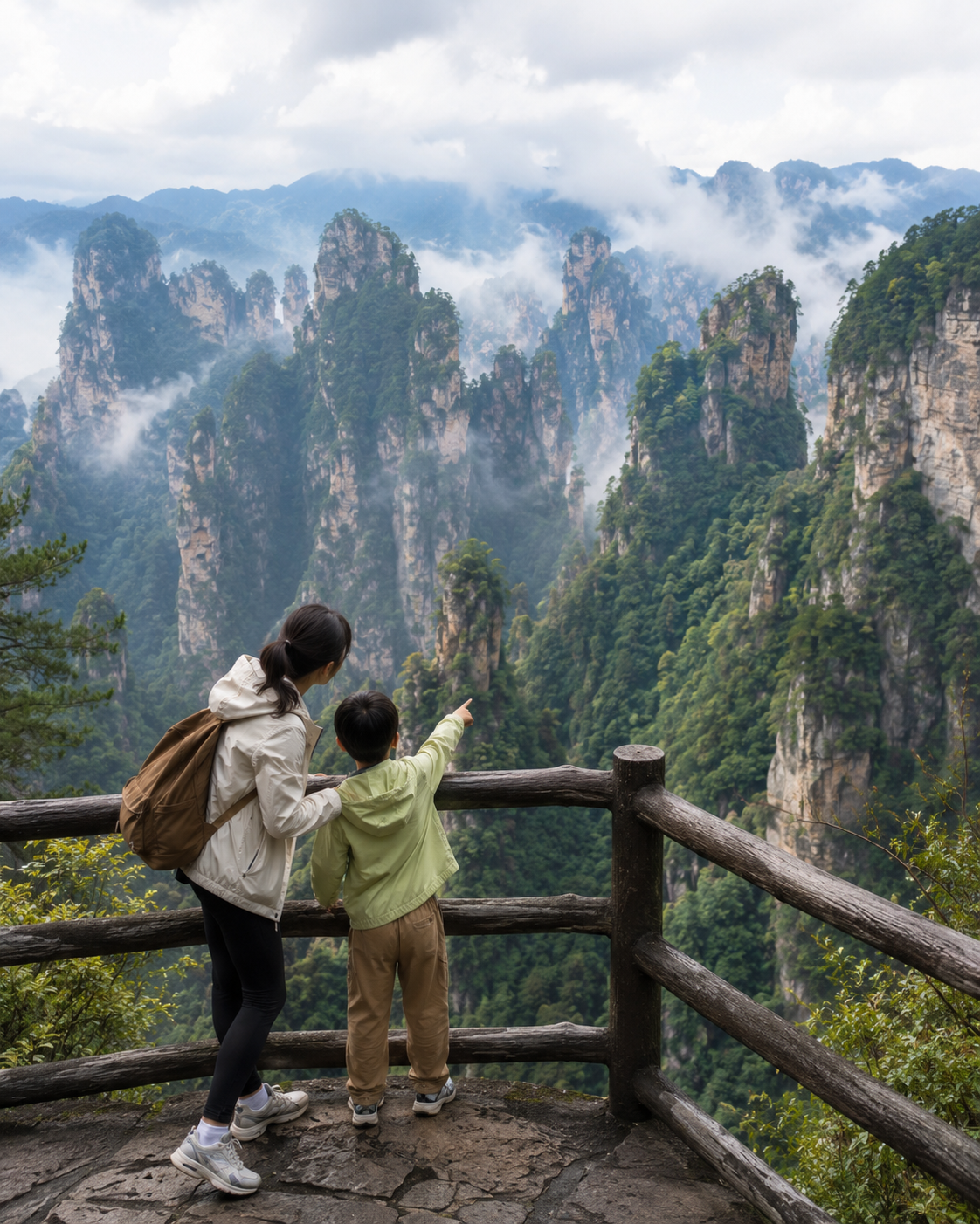 家庭游客山景合影